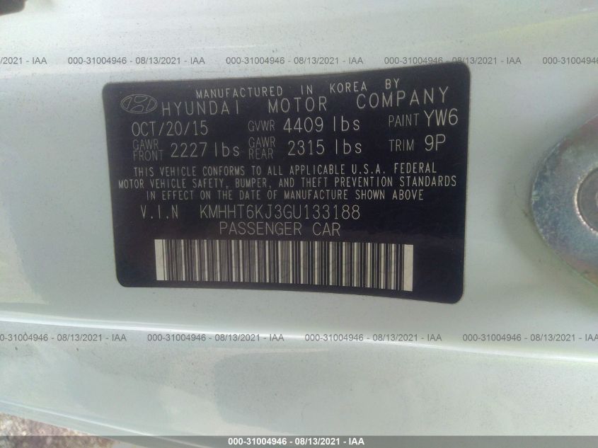 2016 HYUNDAI GENESIS COUPE 3.8L BASE KMHHT6KJ3GU133188