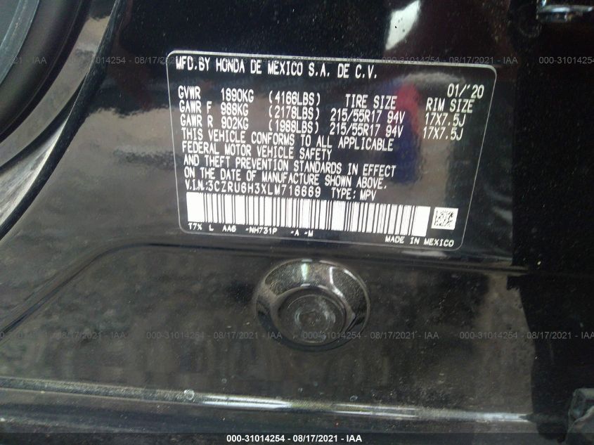 2020 HONDA HR-V LX 3CZRU6H3XLM716669