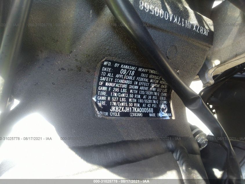 2019 KAWASAKI ZX636 K JKBZXJH17KA000568