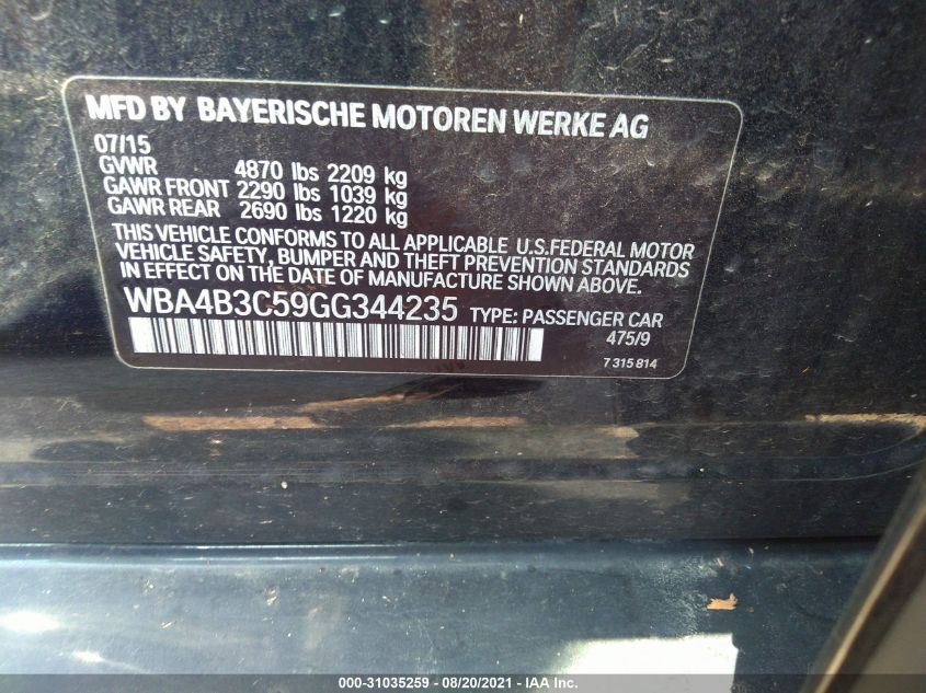 VIN WBA4B3C59GG344235 2016 BMW 4 SERIES no.9