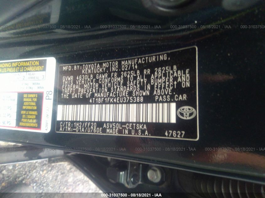 2014 TOYOTA CAMRY L/LE/XLE/SE/SE SPORT 4T1BF1FK4EU375388
