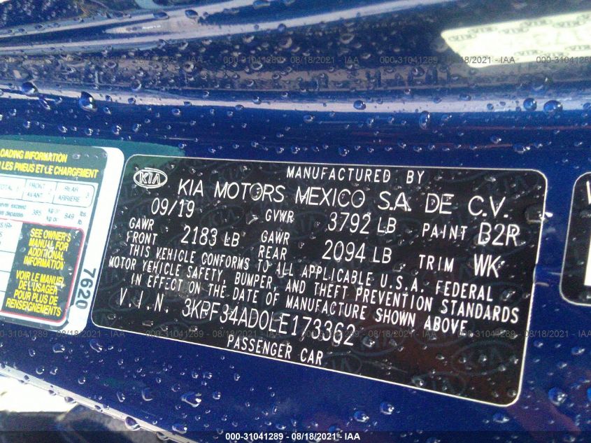 2020 KIA FORTE GT-LINE 3KPF34AD0LE173362