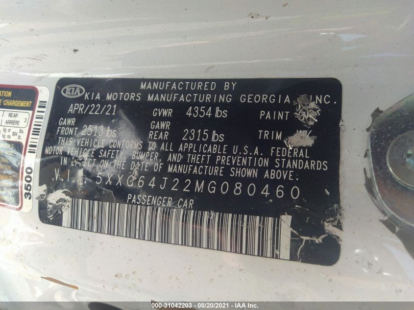 2021 KIA K5 GT-LINE 5XXG64J22MG080460