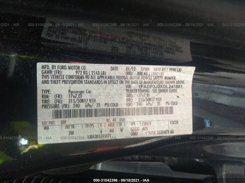 2013 FORD FOCUS TITANIUM 1FADP3J2XDL241881