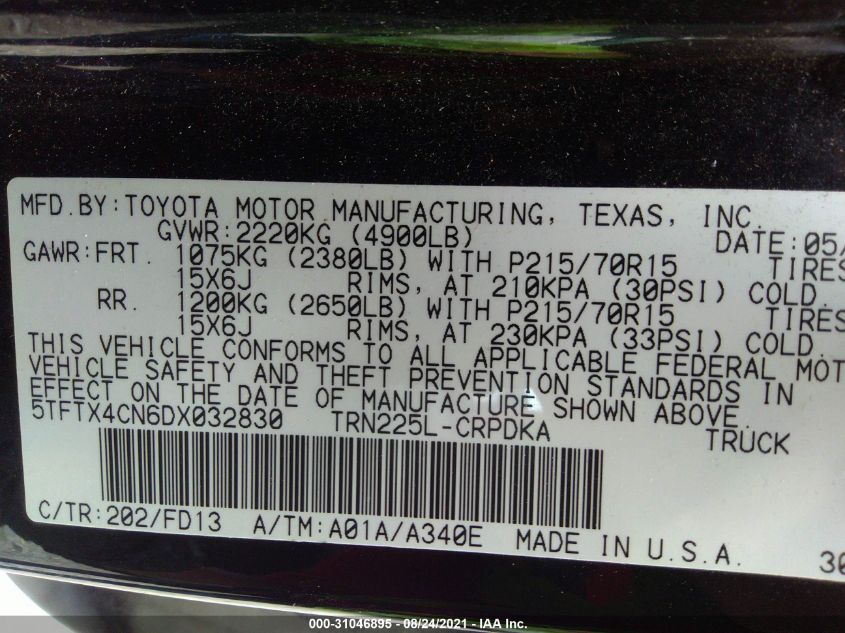 2013 TOYOTA TACOMA 5TFTX4CN6DX032830