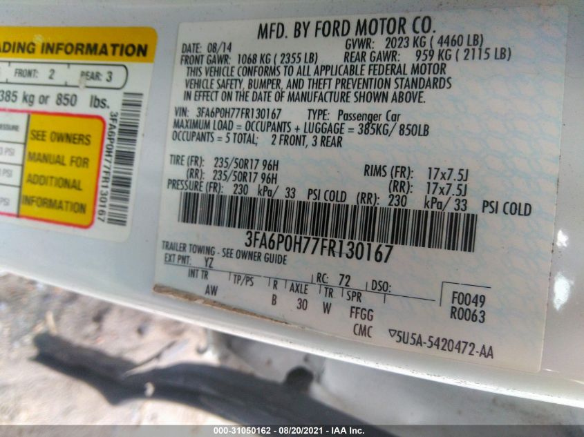 2015 FORD FUSION SE 3FA6P0H77FR130167