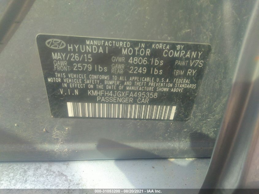 2015 HYUNDAI AZERA LIMITED KMHFH4JGXFA495358