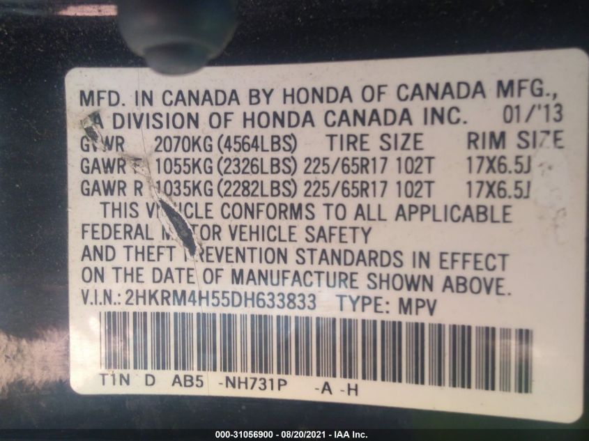 2013 HONDA CR-V EX 2HKRM4H55DH633833