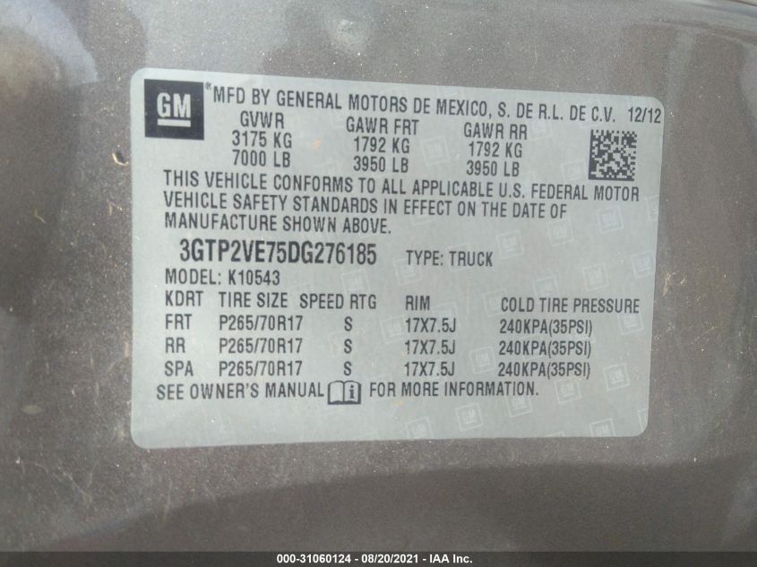 2013 GMC SIERRA 1500 SLE 3GTP2VE75DG276185