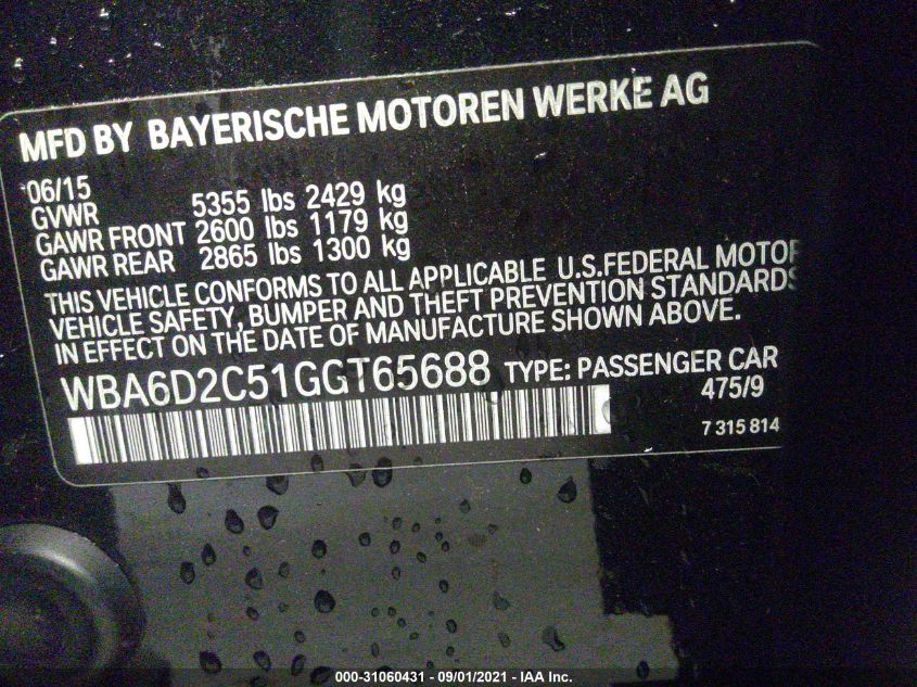 2016 BMW 6 SERIES 640I XDRIVE WBA6D2C51GGT65688