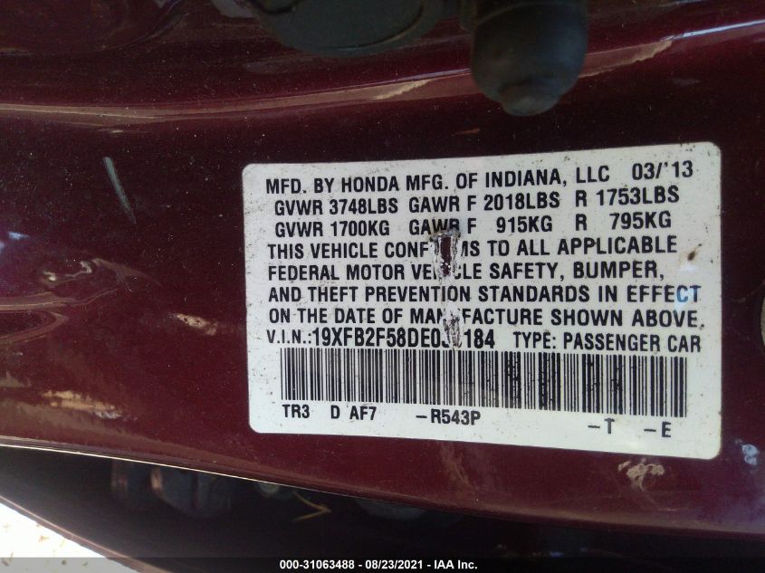 2013 HONDA CIVIC SDN LX 19XFB2F58DE030184