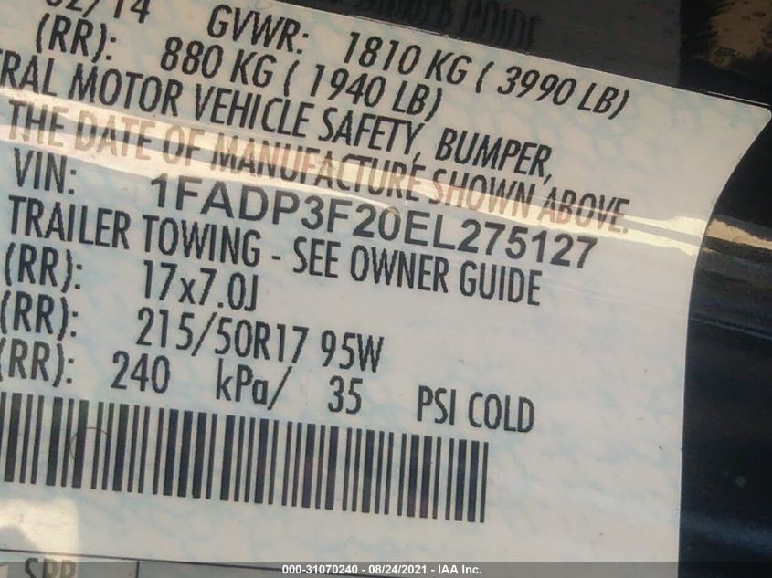 2014 FORD FOCUS SE 1FADP3F20EL275127