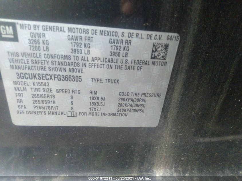 2015 CHEVROLET SILVERADO 1500 LTZ 3GCUKSECXFG366305