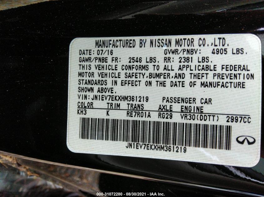 2017 INFINITI Q60 3.0T PREMIUM JN1EV7EKXHM361219