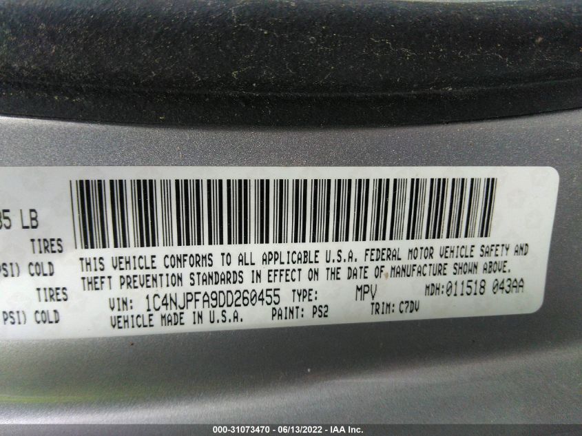 2013 JEEP PATRIOT LATITUDE 1C4NJPFA9DD260455