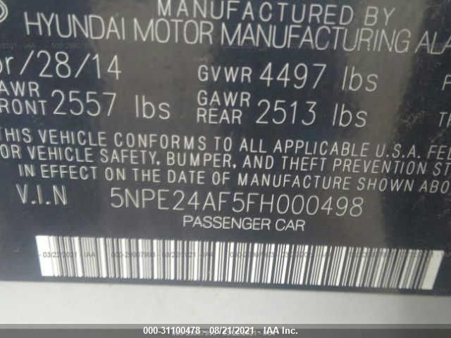 2015 HYUNDAI SONATA 2.4L SE 5NPE24AF5FH000498