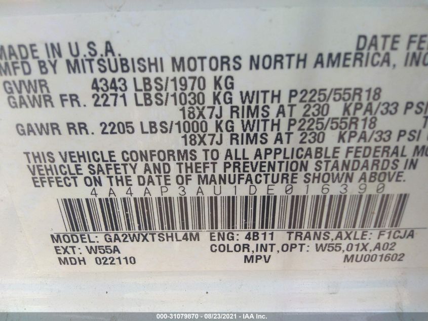 2013 MITSUBISHI OUTLANDER SPORT ES 4A4AP3AU1DE016390