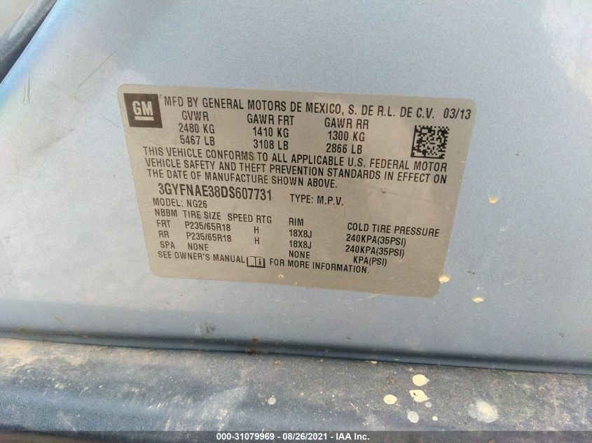2013 CADILLAC SRX BASE 3GYFNAE38DS607731