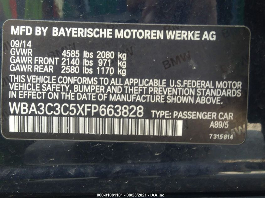 2015 BMW 3 SERIES 320I XDRIVE WBA3C3C5XFP663828