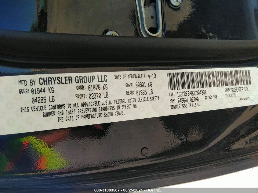 2013 DODGE DART SXT 1C3CDFBA8DD304397