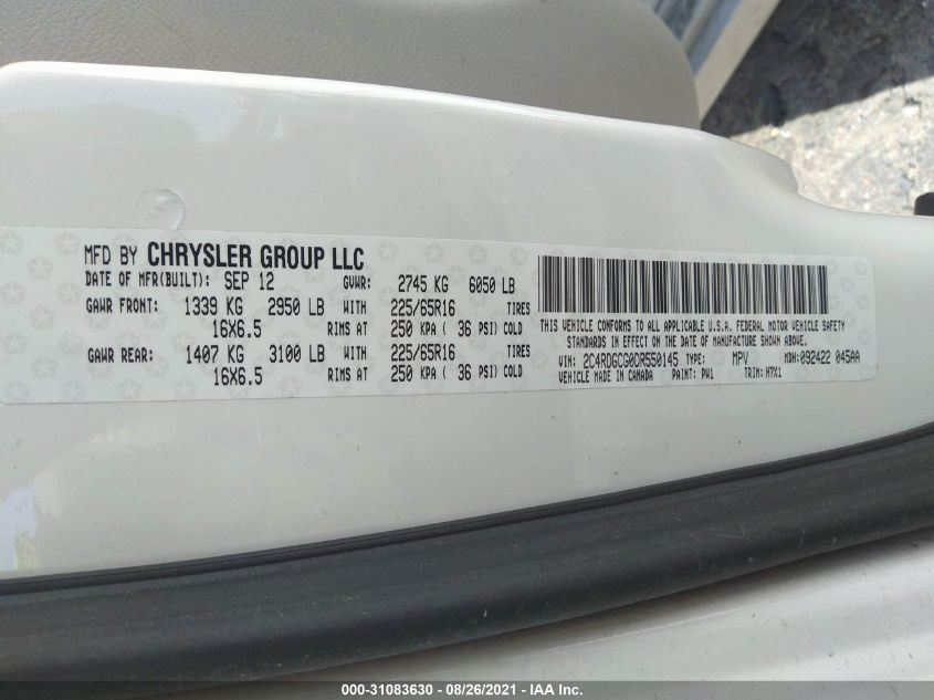 2013 DODGE GRAND CARAVAN SXT 2C4RDGCG0DR550145