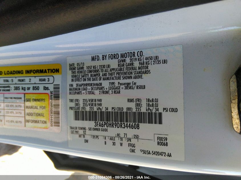 2013 FORD FUSION SE 3FA6P0HR9DR344608