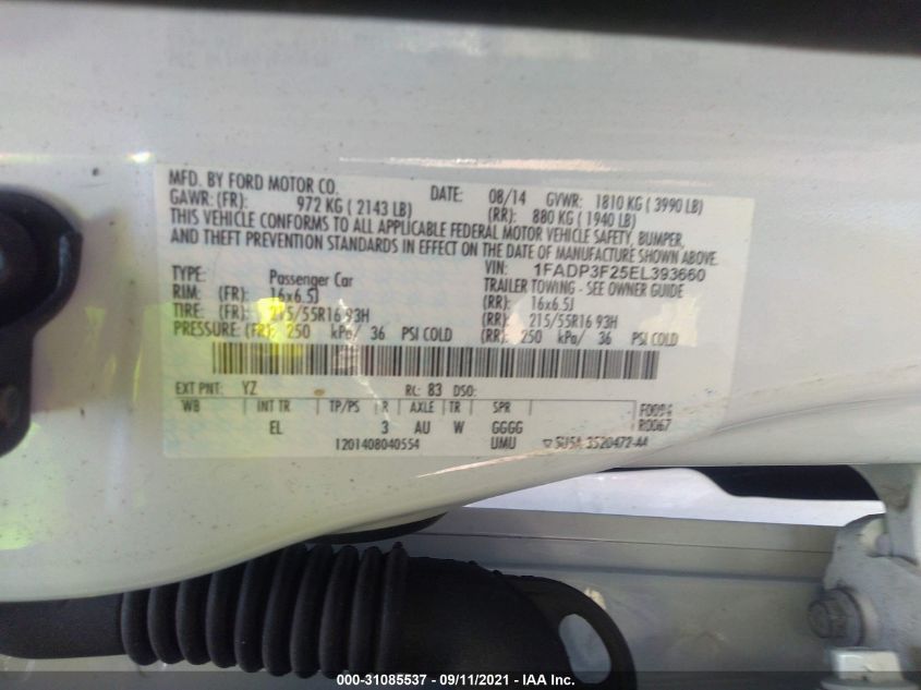 2014 FORD FOCUS SE 1FADP3F25EL393660