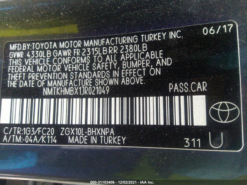2018 TOYOTA C-HR XLE NMTKHMBX1JR021049