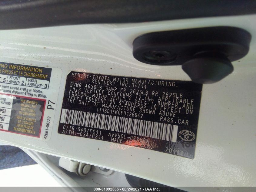 2014 TOYOTA CAMRY HYBRID LE/XLE/SE LIMITED EDITION 4T1BD1FK0EU126642