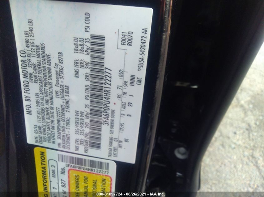 2017 FORD FUSION ENERGI SE 3FA6P0PU4HR122277
