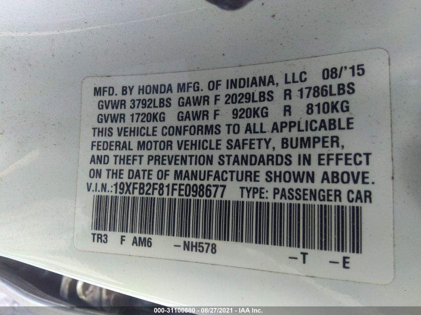 2015 HONDA CIVIC SEDAN EX 19XFB2F81FE098677