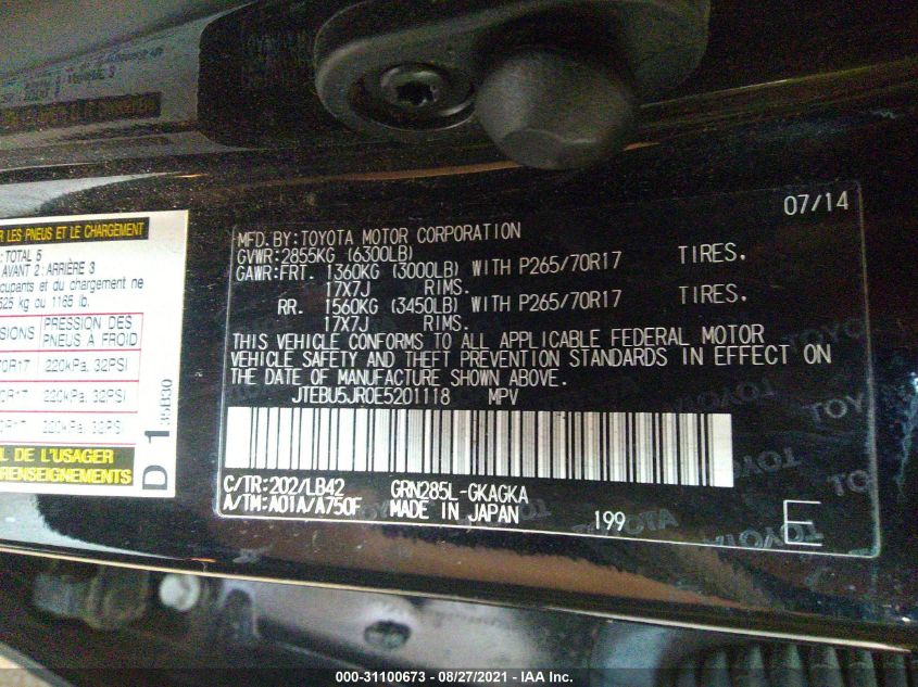 2014 TOYOTA 4RUNNER SR5 JTEBU5JR0E5201118