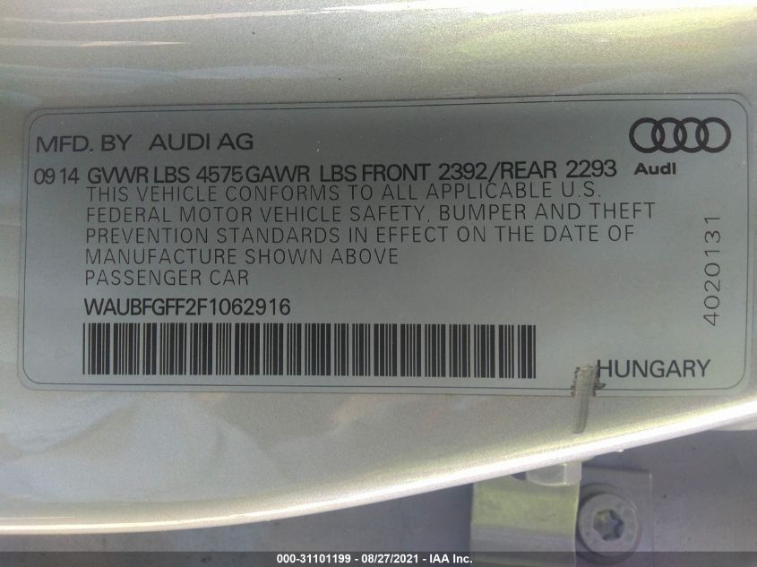 2015 AUDI S3/A3 2.0T PREMIUM WAUBFGFF2F1062916