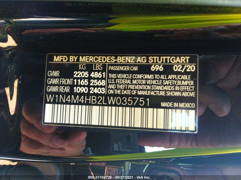 2020 MERCEDES-BENZ GLB GLB 250 W1N4M4HB2LW035751