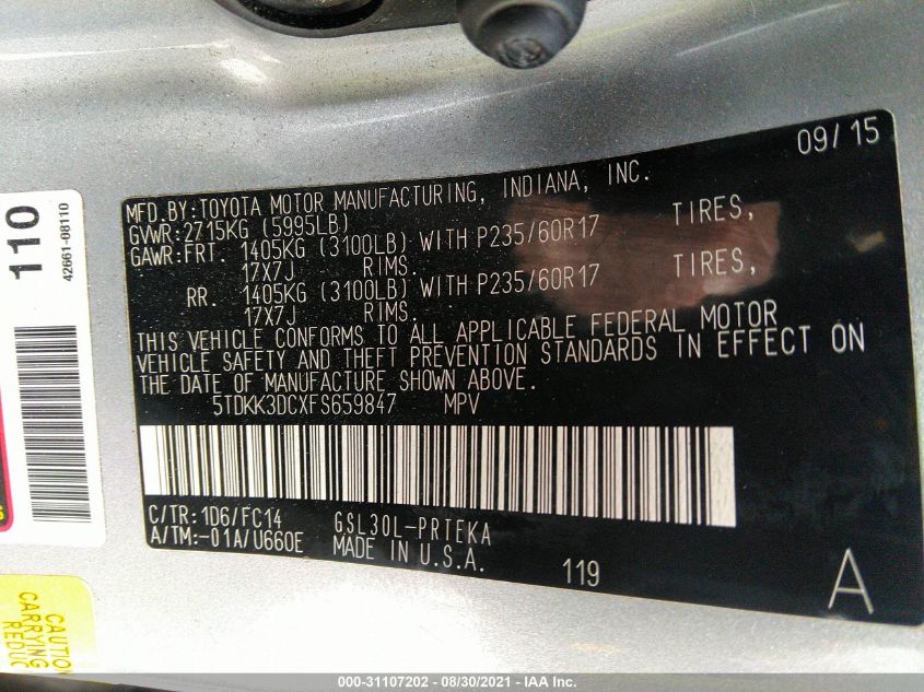 2015 TOYOTA SIENNA LE 5TDKK3DCXFS659847