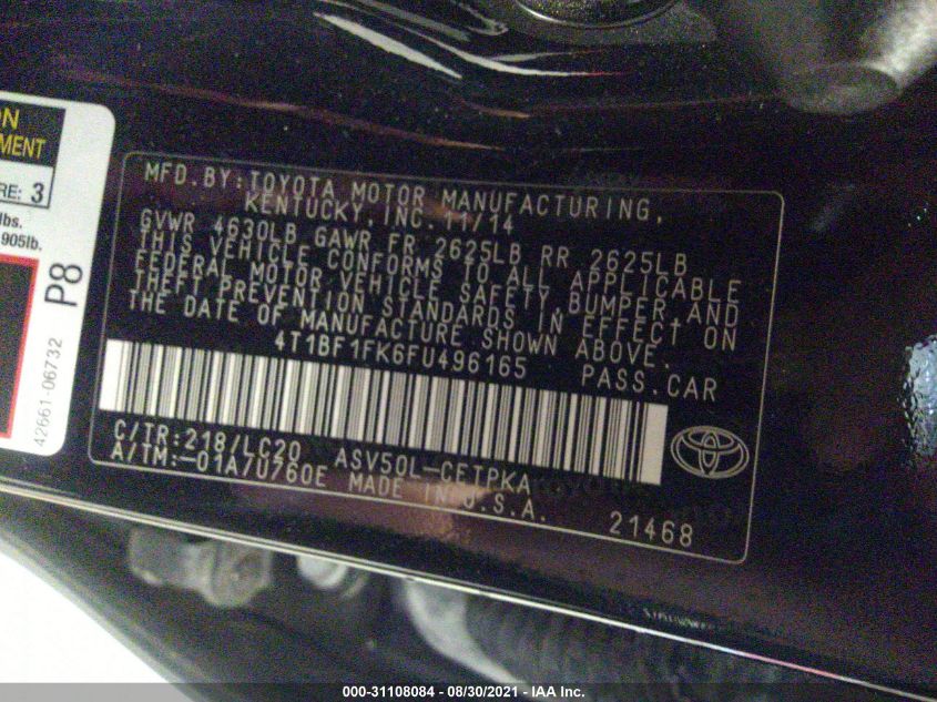 2015 TOYOTA CAMRY XSE 4T1BF1FK6FU496165