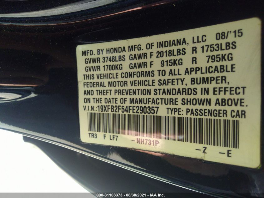 2015 HONDA CIVIC SEDAN LX 19XFB2F54FE290357