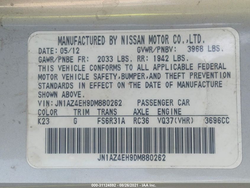 2013 NISSAN 370Z NISMO JN1AZ4EH9DM880262