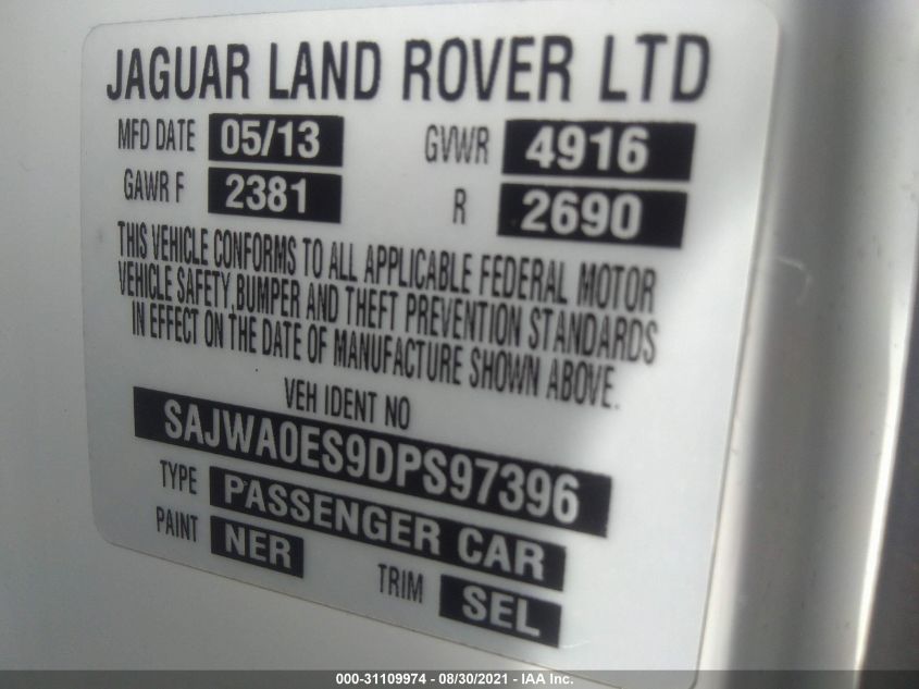 2013 JAGUAR XF I4 RWD SAJWA0ES9DPS97396
