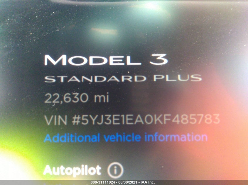 Auction sale of the 2019 TESLA MODEL 3 , vin: 5YJ3E1EA0KF485783, lot number: 31111024