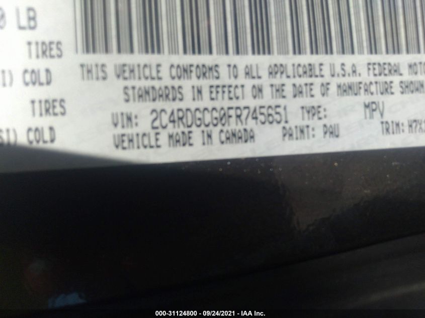 2015 DODGE GRAND CARAVAN SXT 2C4RDGCG0FR745651