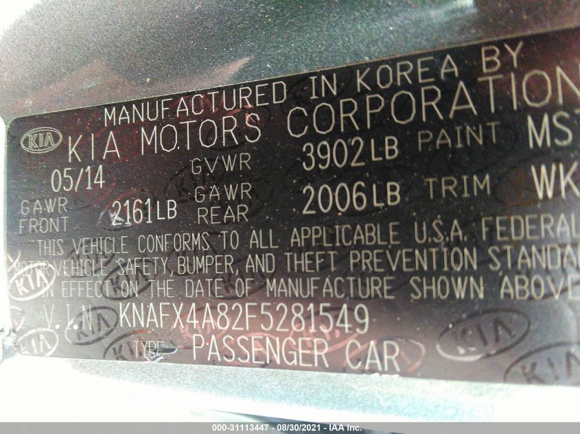 2015 KIA FORTE EX KNAFX4A82F5281549