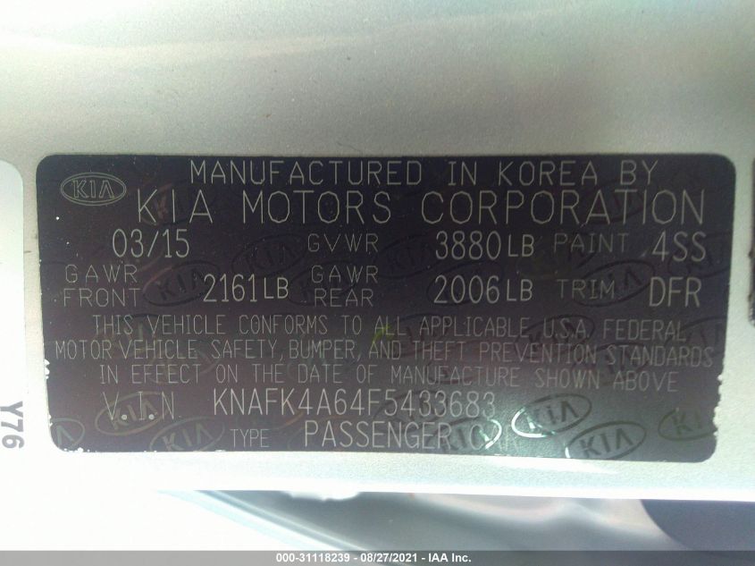 2015 KIA FORTE LX KNAFK4A64F5433683