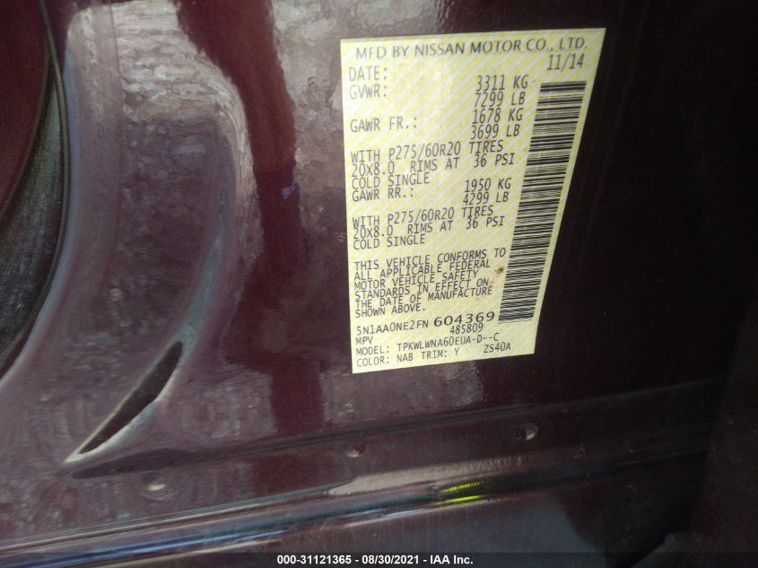 2015 NISSAN ARMADA PLATINUM/SL/SV 5N1AA0NE2FN604369