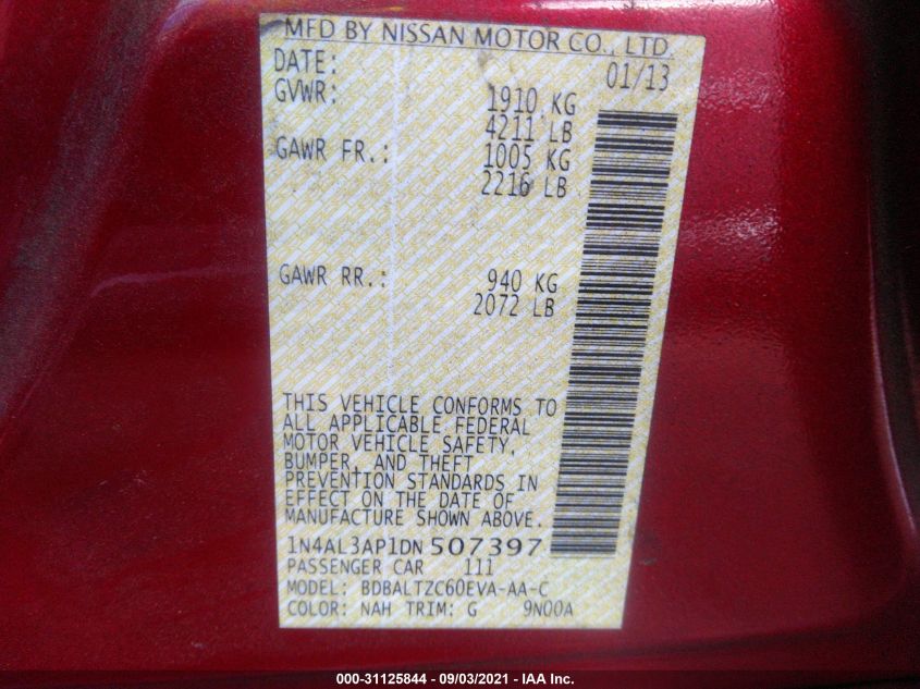 2013 NISSAN ALTIMA 2.5 SV - 1N4AL3AP1DN507397