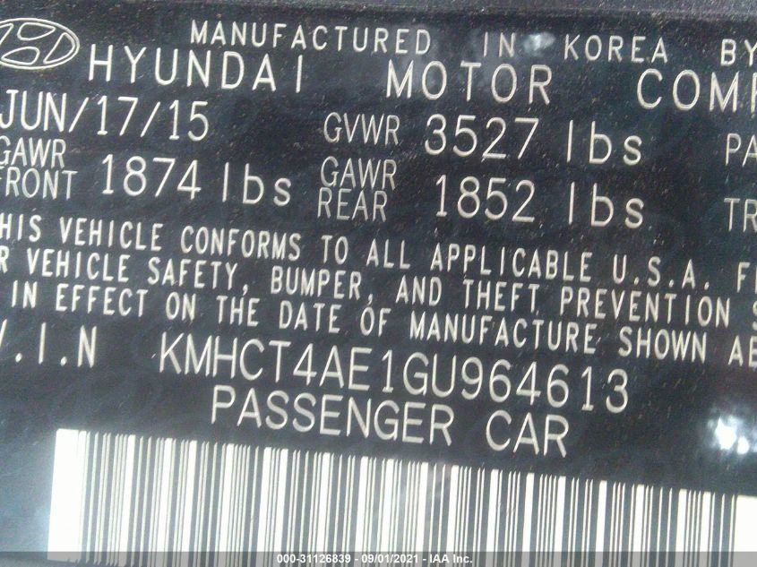 2016 HYUNDAI ACCENT SE KMHCT4AE1GU964613