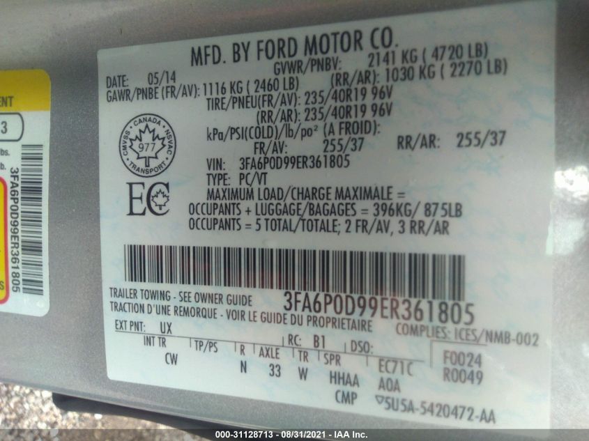 2014 FORD FUSION TITANIUM 3FA6P0D99ER361805