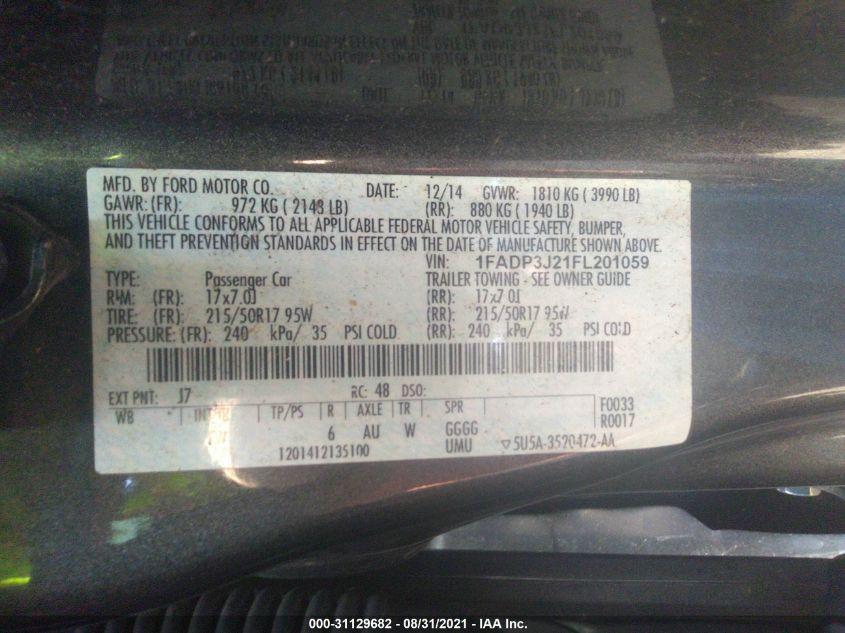 2015 FORD FOCUS TITANIUM 1FADP3J21FL201059