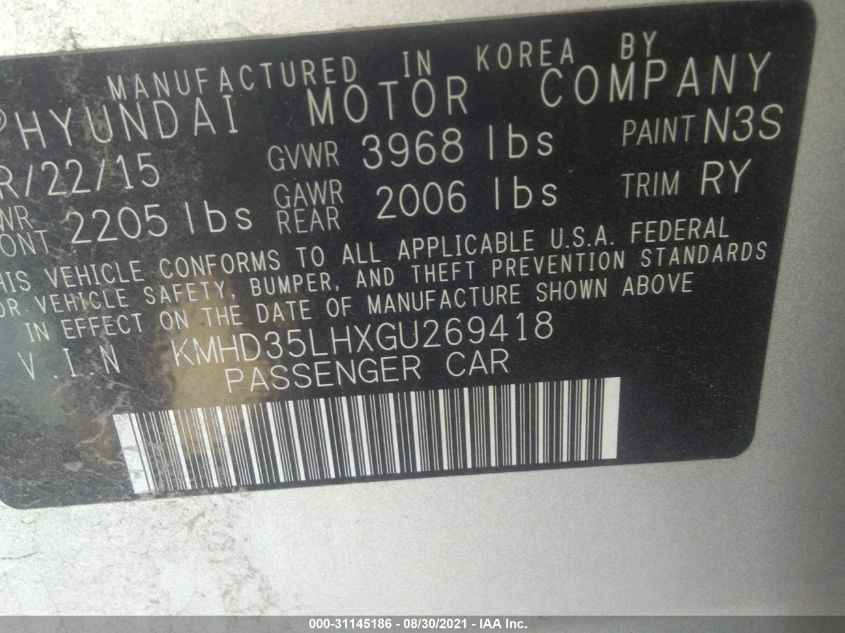 2016 HYUNDAI ELANTRA GT KMHD35LHXGU269418