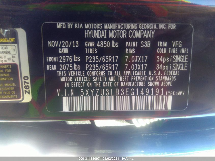 2014 HYUNDAI SANTA FE SPORT 5XYZU3LB3EG149191
